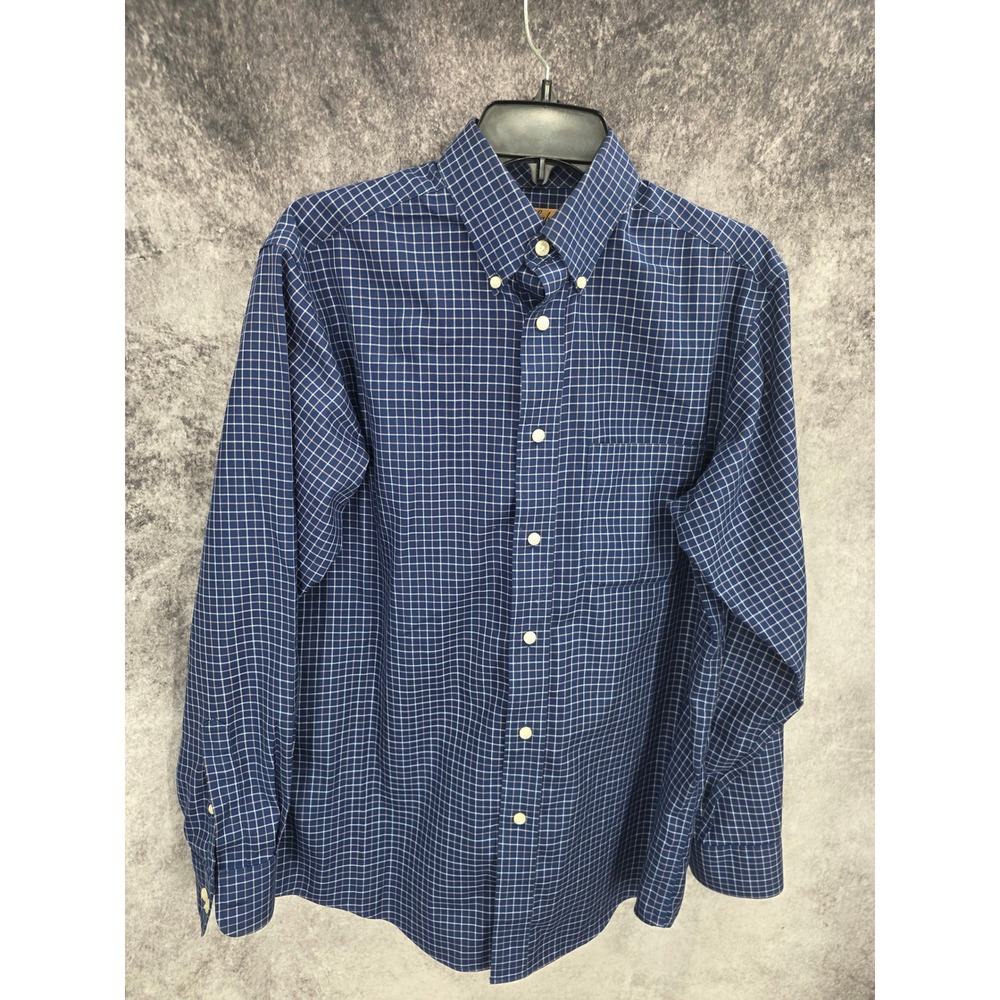 Roundtree & Yorke Gold Label Shirt Mens Small Blue Windowpane Button Up Non Iron